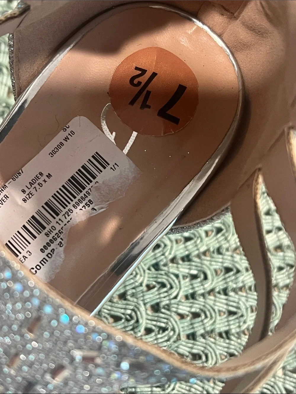 NWT size 7.5 silver crystal dress shoes.